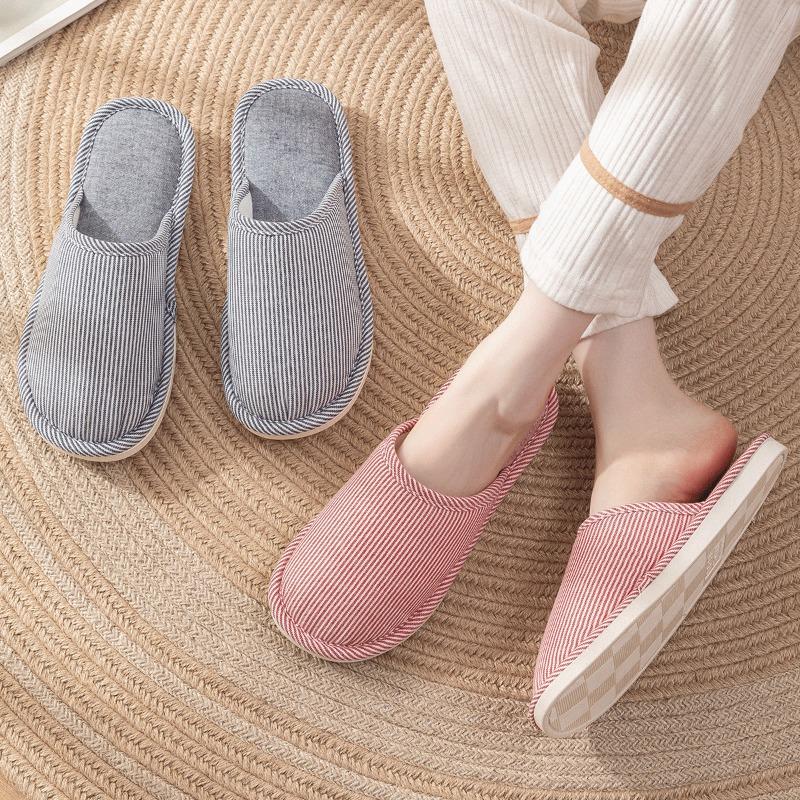 Cotton Slippers Women's Four-season Indoor Home Leisure Non-slip Couple Home New Non-slip Spring and Autumn Cotton and Linen Slippers Men