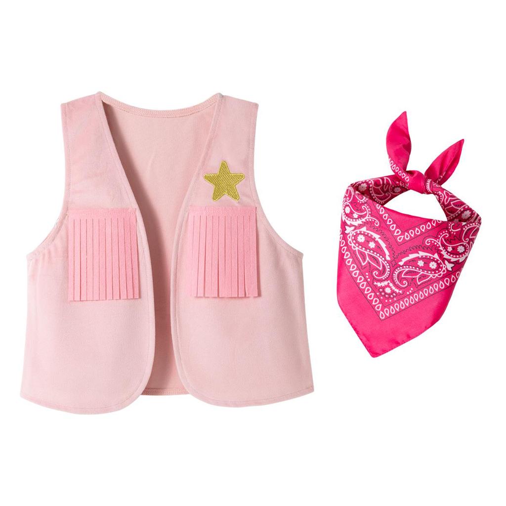 Girls' Western Cowboy Vest Costume with Tassel and Scarf for Festival or Role-Playing Events