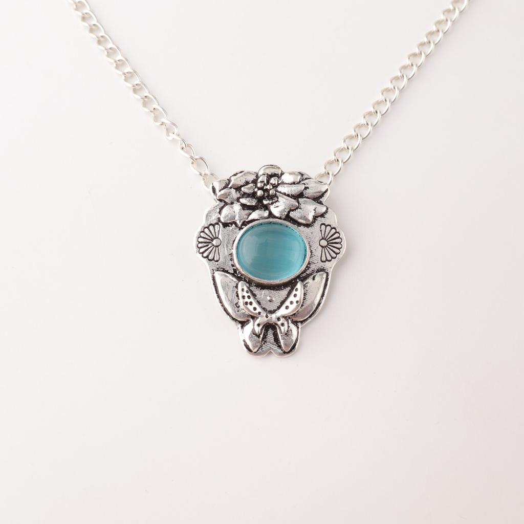 Blue Cat's Eye Gemstone 925 Fine Silver Jewelry Handmade Pendant For Women Gift CP-6-45