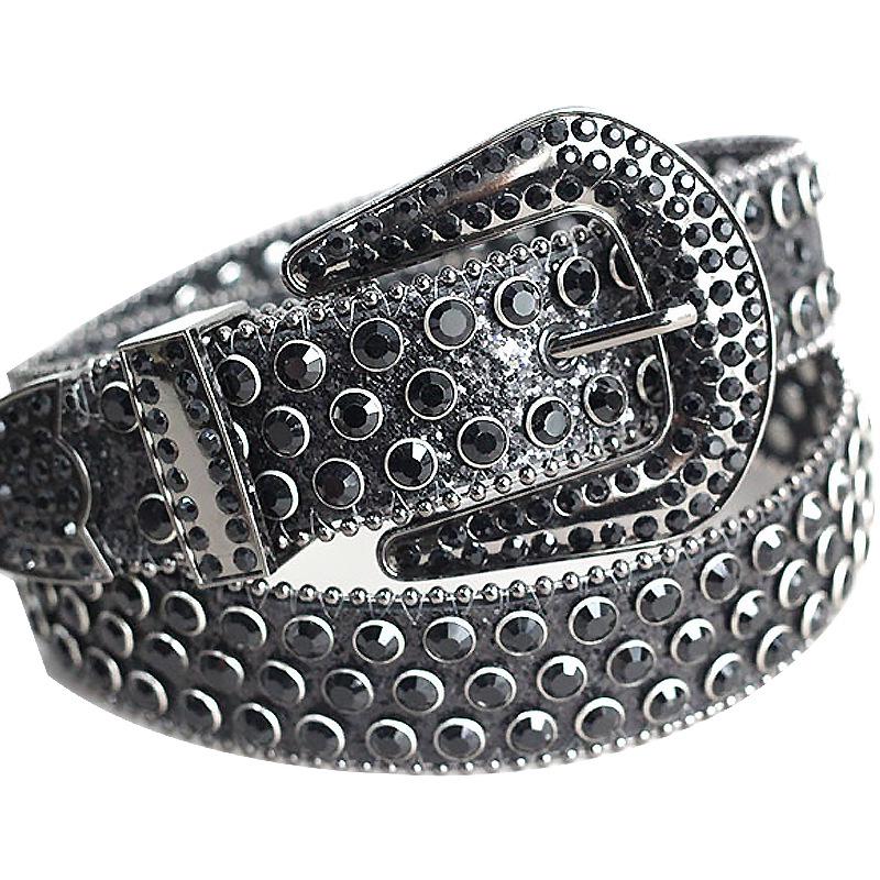 

Унисекс Ремень из ПУ кожи в стиле панк с кристаллами и стразами для джинсов и платьев 130 cm чистый/чёрный