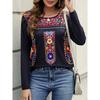 Spring Women's T-shirt Bohemian Print Long Sleeved T-shirt for Women Nation Print T-shirt Casual Fashion Pullover Plus Size Women Clothing