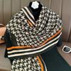 Autumn New Thousand Bird Grid Cotton and Linen Feel Plaid Scarf Warm Neck Protection Shawl Dual-purpose Foreign Style Fashion High Sense