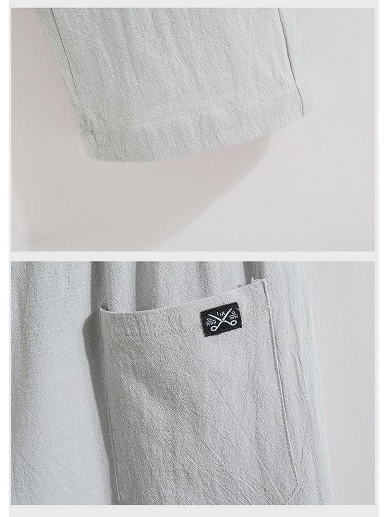 Lässige Herrenhose aus Baumwolle und Leinen mit lockerer Passform und neun Punkten – Sommerhose mit geradem Bein in Übergröße