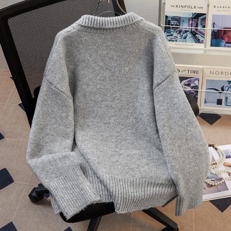 Damen Cartoon Revers Langarm Strickpullover