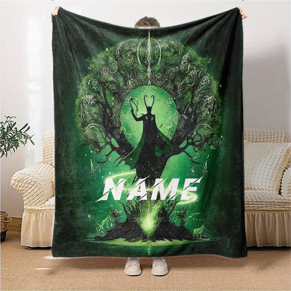 Custom Name Green Forest Fantasy blanket for Couch & Bed, Plush Cozy Fuzzy Blanket Super Soft & Warm Blankets for Fall and Winter. 09085
