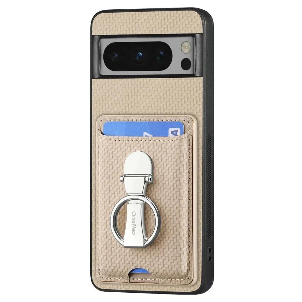 Für Google Pixel 9 Pro XL Magnetring-Ständerhalter-Hülle für Google Pixel 8A 7 6 Pro Leder-Kartensteckplatz-Geldbörse Schutzhülle