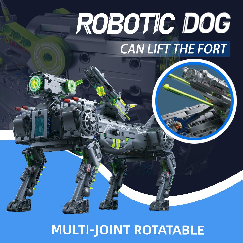 Cool Robotic Dog Rotatable Neck Mechanical Building Blocks Puzzle DIY Assembly Bricks Toy for Kid Birthday Holiday Gifts