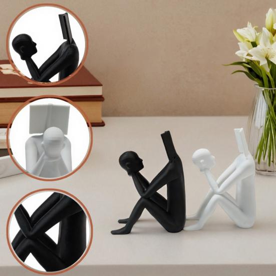3D Printed Reading Man Statue, Abstract Book Head Sculpture, Creative Desk Decor, Phone Holder for Home Office Gift