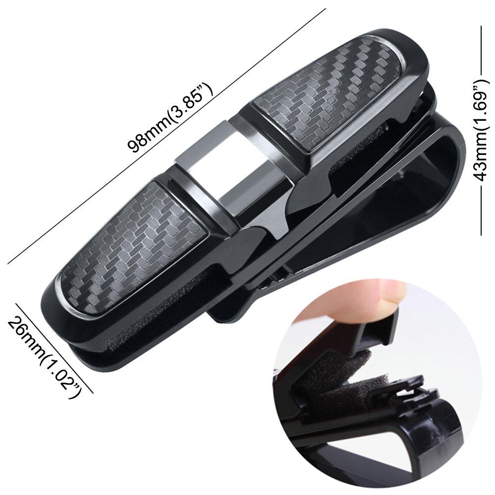 FineGood Car Sun Visor Glasses Holder with Ticket Card Silver Holder, Sunglasses/Eyeglasses Clip, 2-Piece Set, (FG-glasses_holder_2)