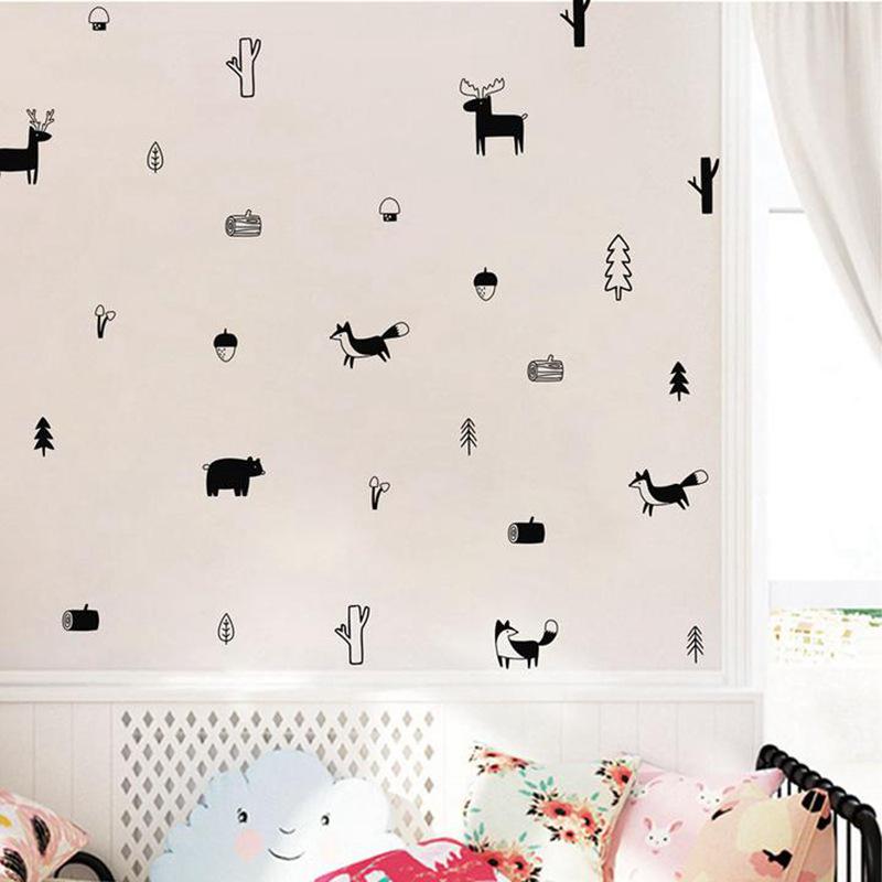 Nordic Style Forest Animals Woodland Sapling Wall Stickers Children's Room Decoration Stickers