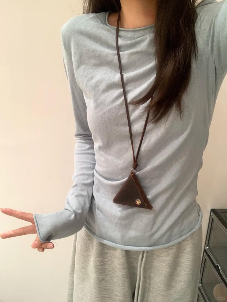 Grey thin sunscreen blouse women's early spring slim-fitting simple and slightly transparent long-sleeved T-shirt with top and bottom shirt