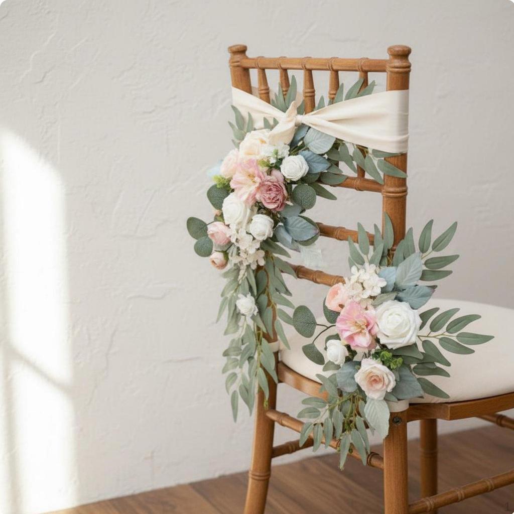 2 Pieces Wedding Aisle Chair Decoration Ready To Use Artificial Flower Swag Set Handmade