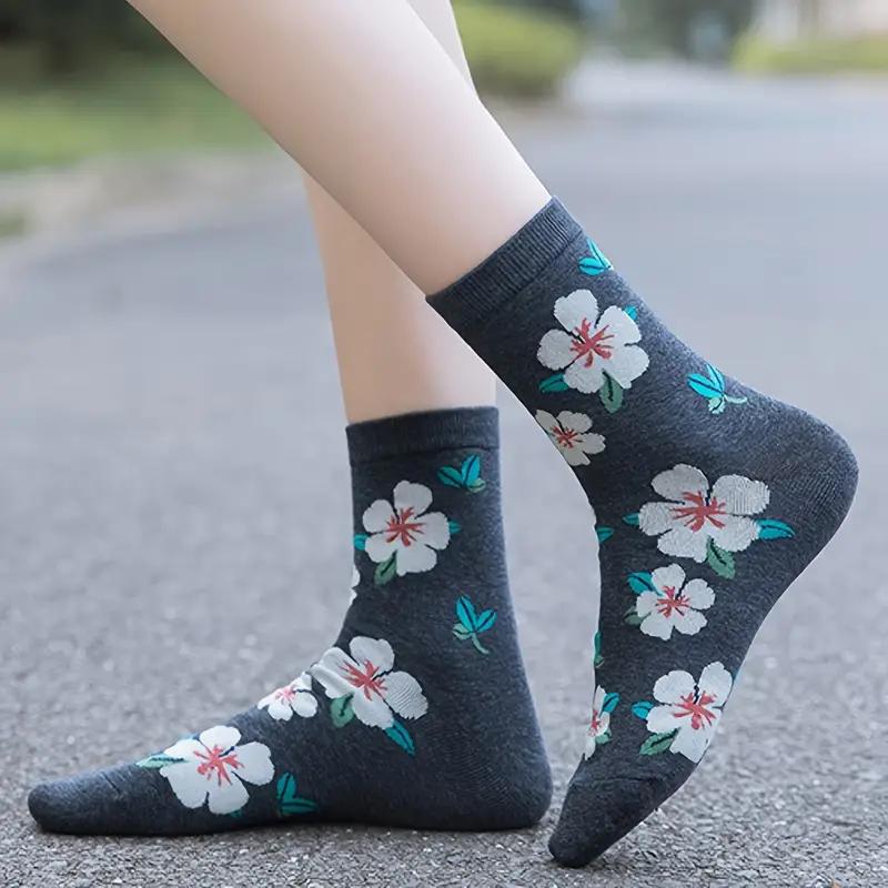 10 Pairs Women Floral Cotton Vintage Patterned Crew Middle Tube Socks Novelty Ankle Ruffled Warm Casual Sock