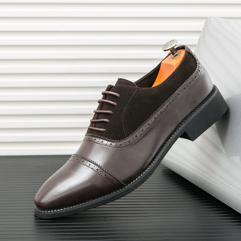 New Men's Black Brown Pointed Suede Mix Leather Casual Brogues Shoes Male Wedding Dress Homecoming Footwear Zapatos Hombre