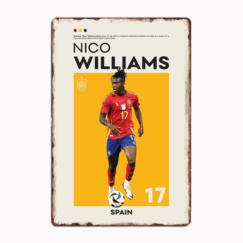 Nico Williams Minimalistischer Fußballspieler Retro Metall Poster Schild Club Wandbild Wandkunst Plakette Blech Raumdekoration Heimdekor