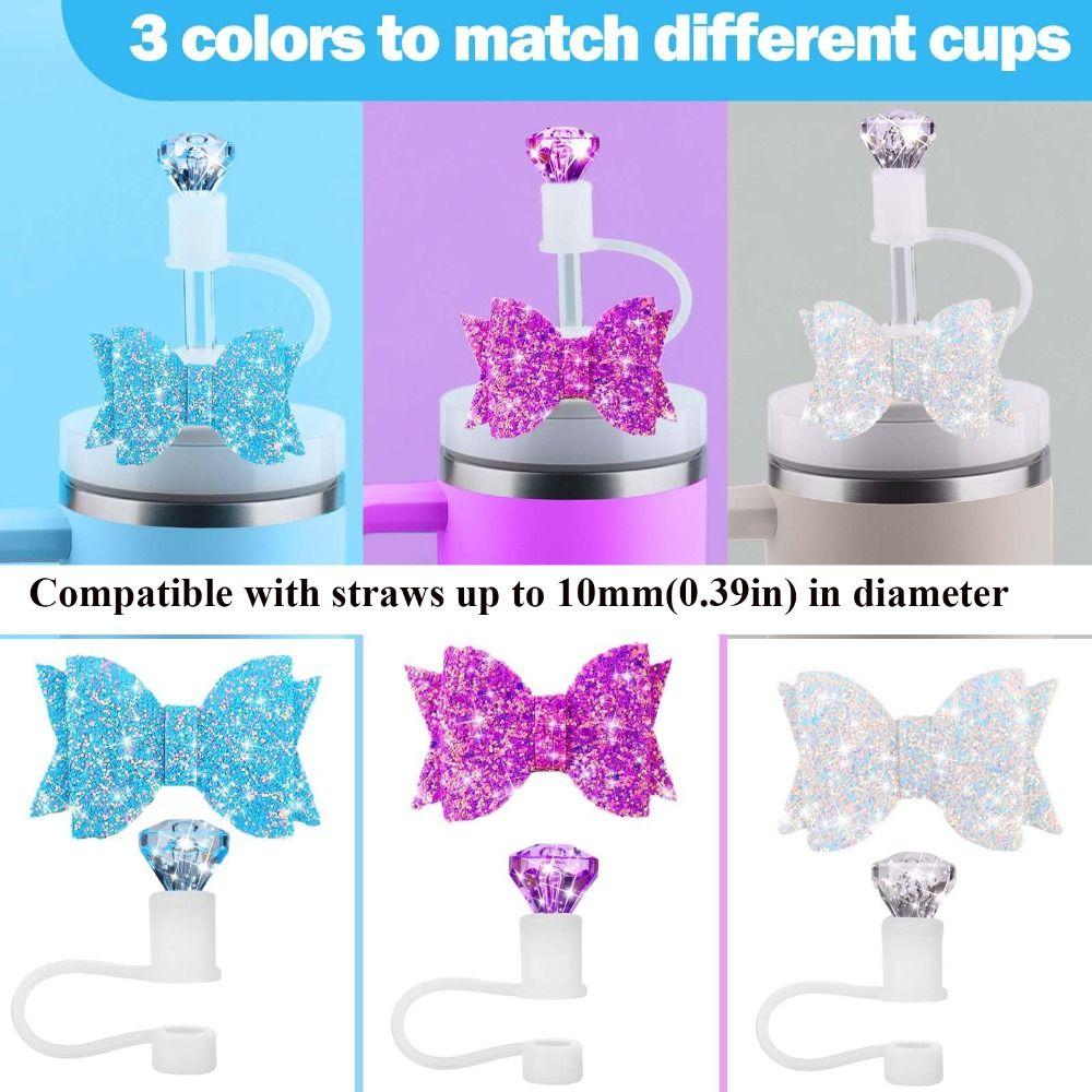 6pcs Sparkling Diamond Bow Straw Topper Reusable Straw Cover Cap for Stanley Cup Straw Decor