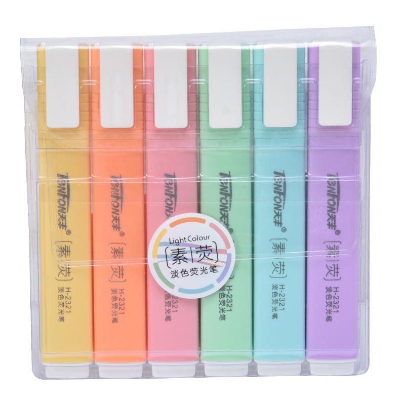 6 Pcs/set Flat Shape Pale Color Highlighter Fluorescent Pen Art Markers Gift Stationery Highlighter Kit Pastel Highlighters