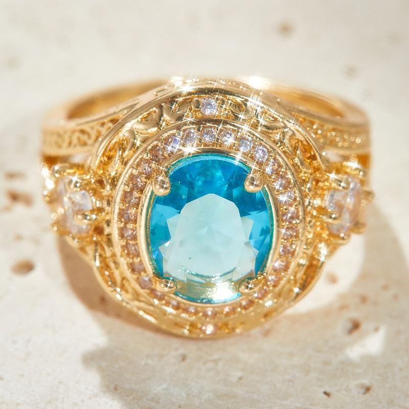 Vintage Exquisite Luxury Blue Zircon Ring for Women Personalized High-end Engagement Party Jewelry Gift Accessories