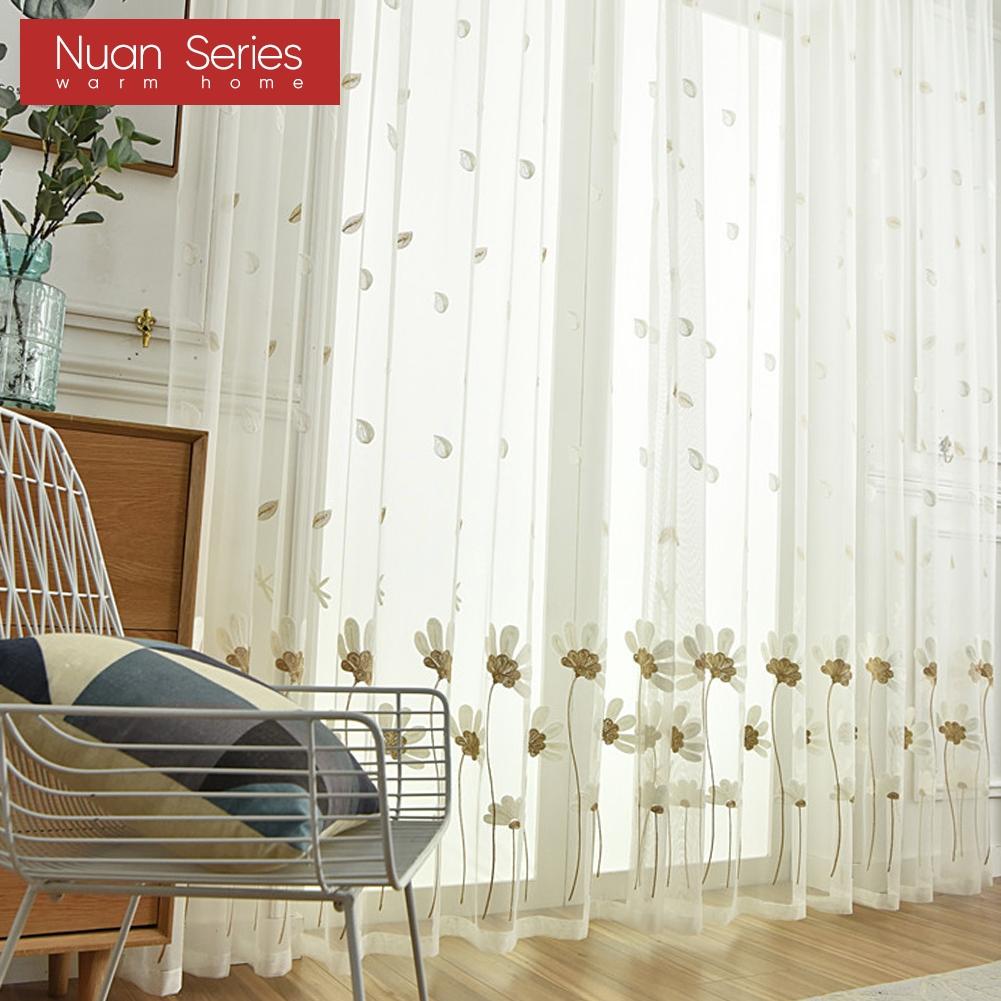1 Stück Nuan-Serie, 10–20 % Verdunkelung, Ins-Stil, elegant und frisch, bestickt, leicht, weiß, durchsichtig, mit Haken, für Wohnzimmer, Schlafzimmer, Heimdekoration