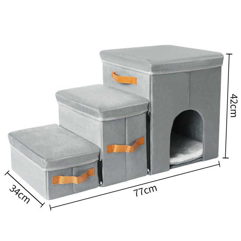 Foldable Three-Layer Storage Box Dog Steps with Nest for Small Pets