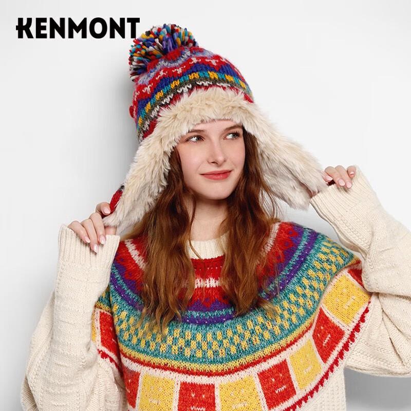 Женская зимняя вязаная шапка Kenmont с отворотами и подкладкой из флиса 58cm