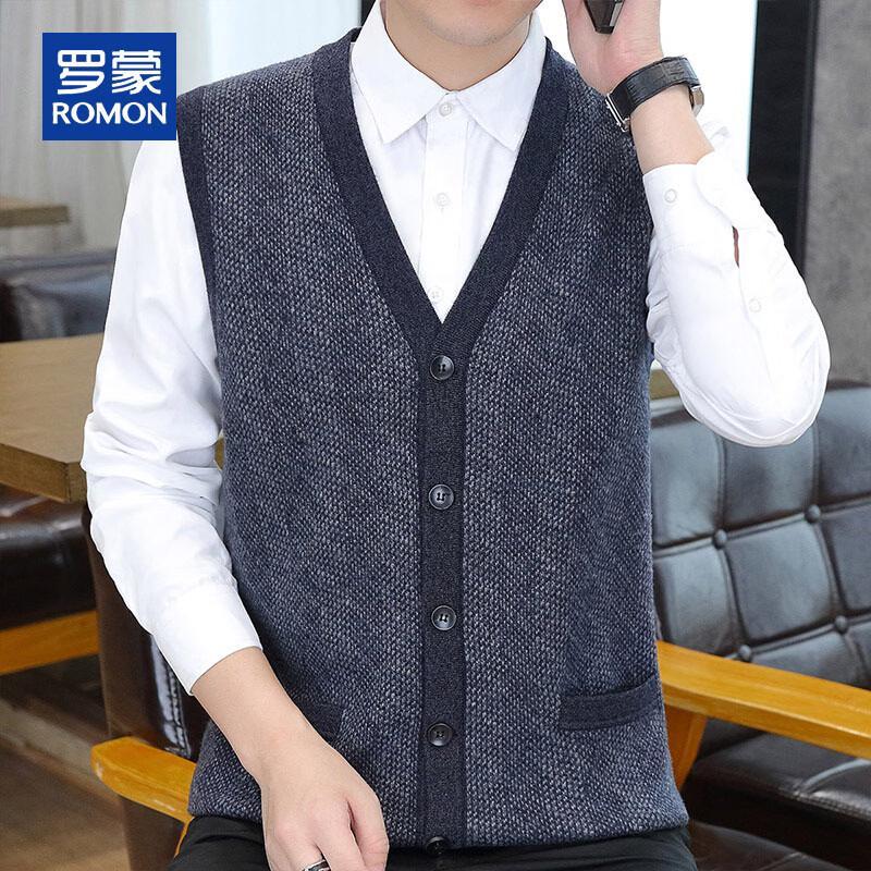 ROMON Herren 100% Reine Wolle V-Ausschnitt Strickweste