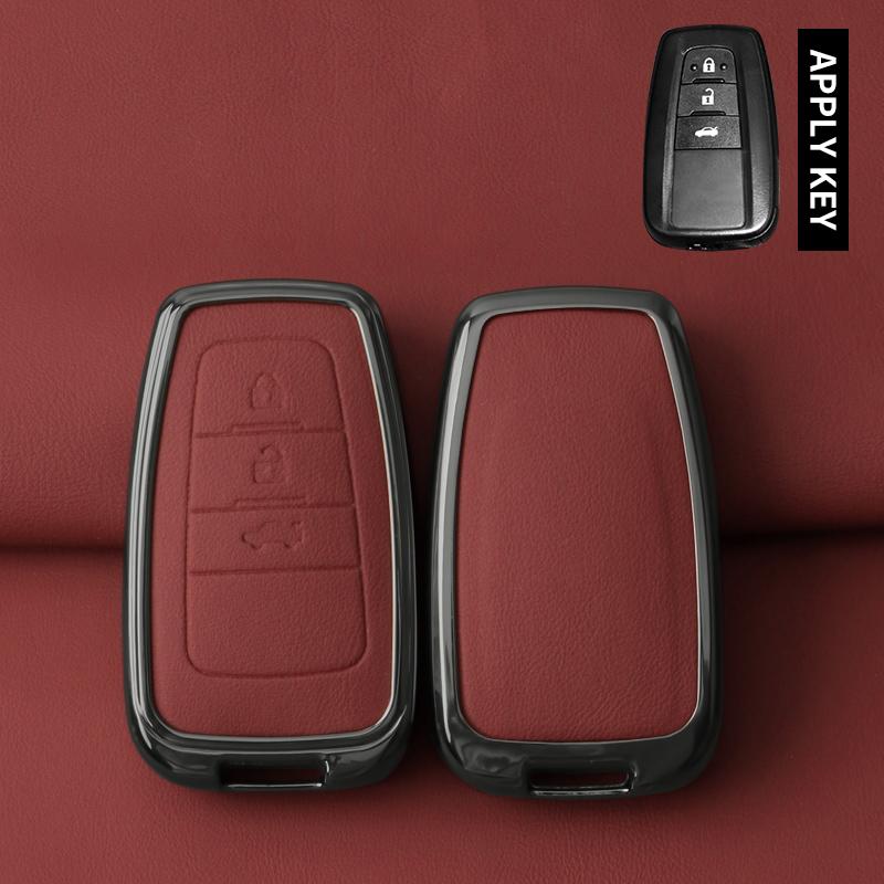 

Металлический кожаный чехол-брелок для автомобильного ключа Toyota Prius Camry Corolla CHR C-HR RAV4 Land Cruiser Prado Защитный корпус Брелок красный