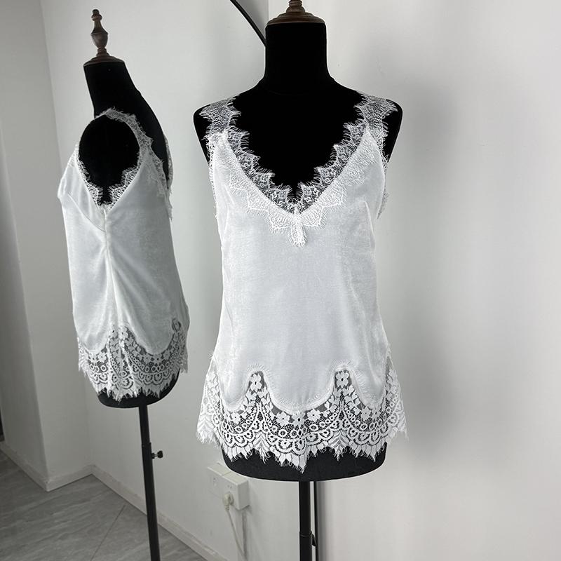 Spetsdetaljerad Topp för Kvinnor Camisole Toppar V-ringad Ärmlös Lös Väst Ny Sommar 2026 Mode Kvinnlig Pendling T-shirt