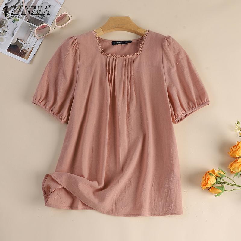 

ZANZEA Женская летняя повседневная блузка с квадратным воротником и короткими рукавами, топы