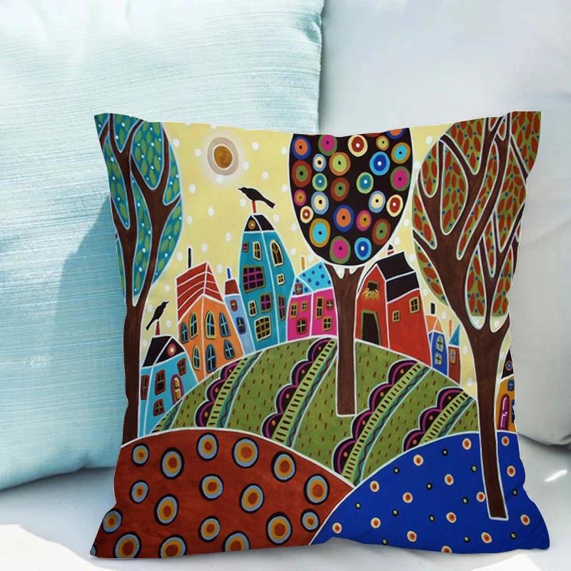 Retro Rural Color Cities Pillows Cushions 40x40 Car Double-sided Printing Room Decor Sofa Pillow Cover Cushion Short Plush Couch
