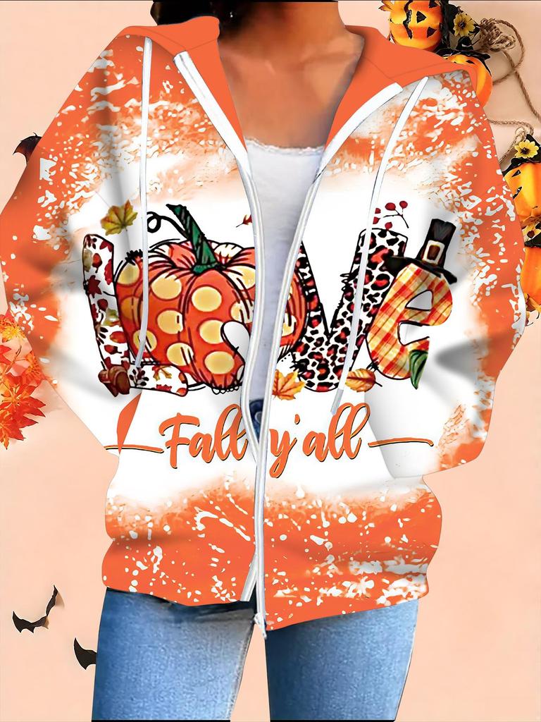 Halloween 3D Printed Hooded Cardigan Plus Size Autumn Winter Retro