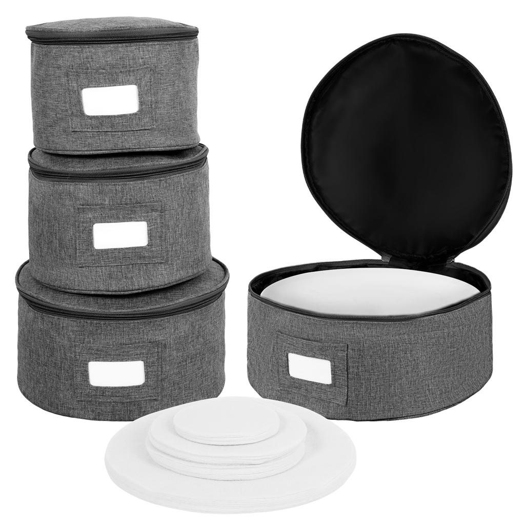 4Pcs Stackable Dish Storage Container with Felt Dividers Handle China Storage Containers for Dishes Plates Kitchen for Plates