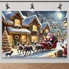 Weihnachtsmannschlitten und Schneestadt Fotohintergrund perfekter Schießhintergrund im Weihnachtsthema und Feiertagsdekoration
