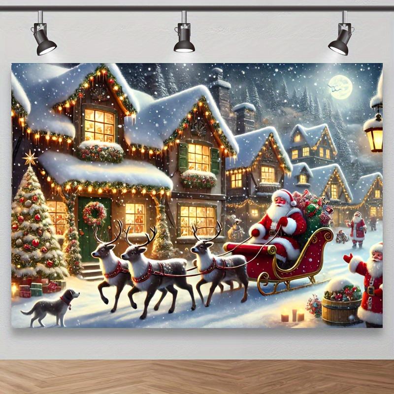 Weihnachtsmannschlitten und Schneestadt Fotohintergrund perfekter Schießhintergrund im Weihnachtsthema und Feiertagsdekoration