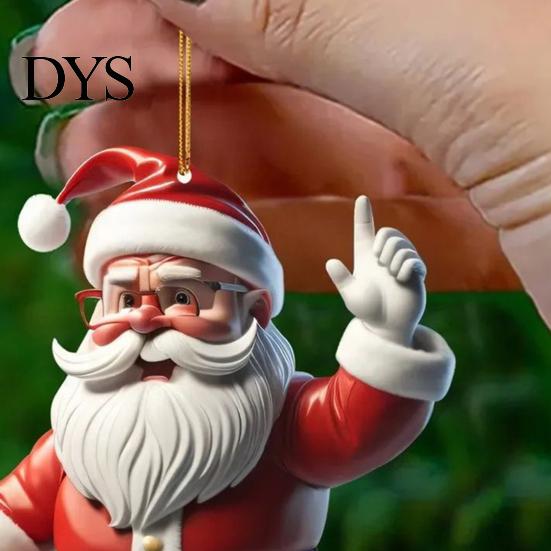 Fun Car Decorations Acrylic Santa Claus Christmas Ornaments 2D Flat Riding Bicycle Hanging Funny Accessory Gift Ideas with Box Decoration for