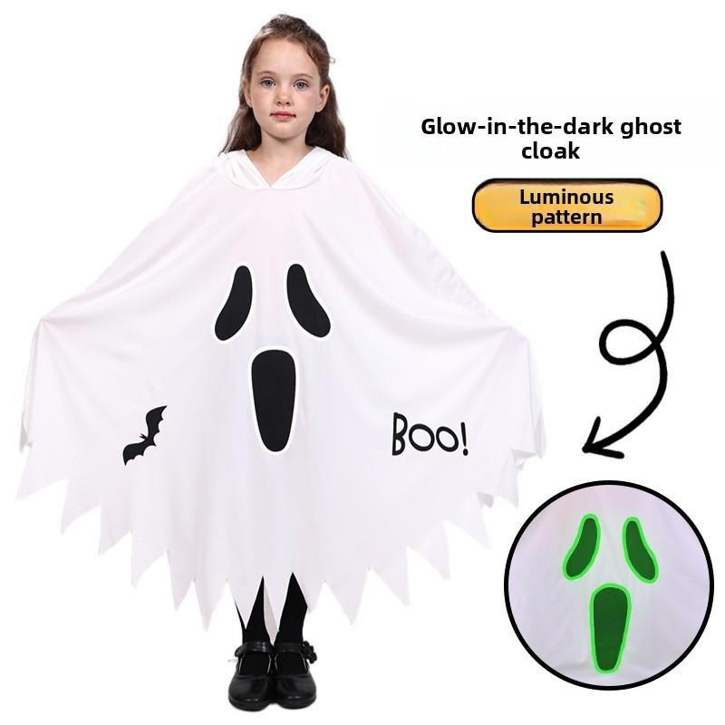 Children Ghost Skeleton Cape With Night Glow For Theater And Cosplay
