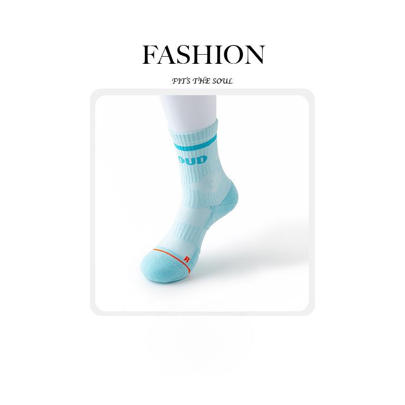 Female Spring and Autumn Striped Letters Professional Badminton Tennis In Tube Cotton Socks