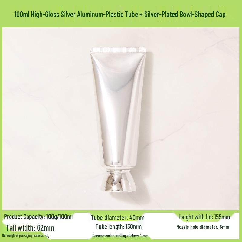 In Stock 100ml/100g High Gloss Gold-Silver Aluminum-Plastic Cosmetic Tube with Acrylic Cap - Refillable PE Empty Bottle