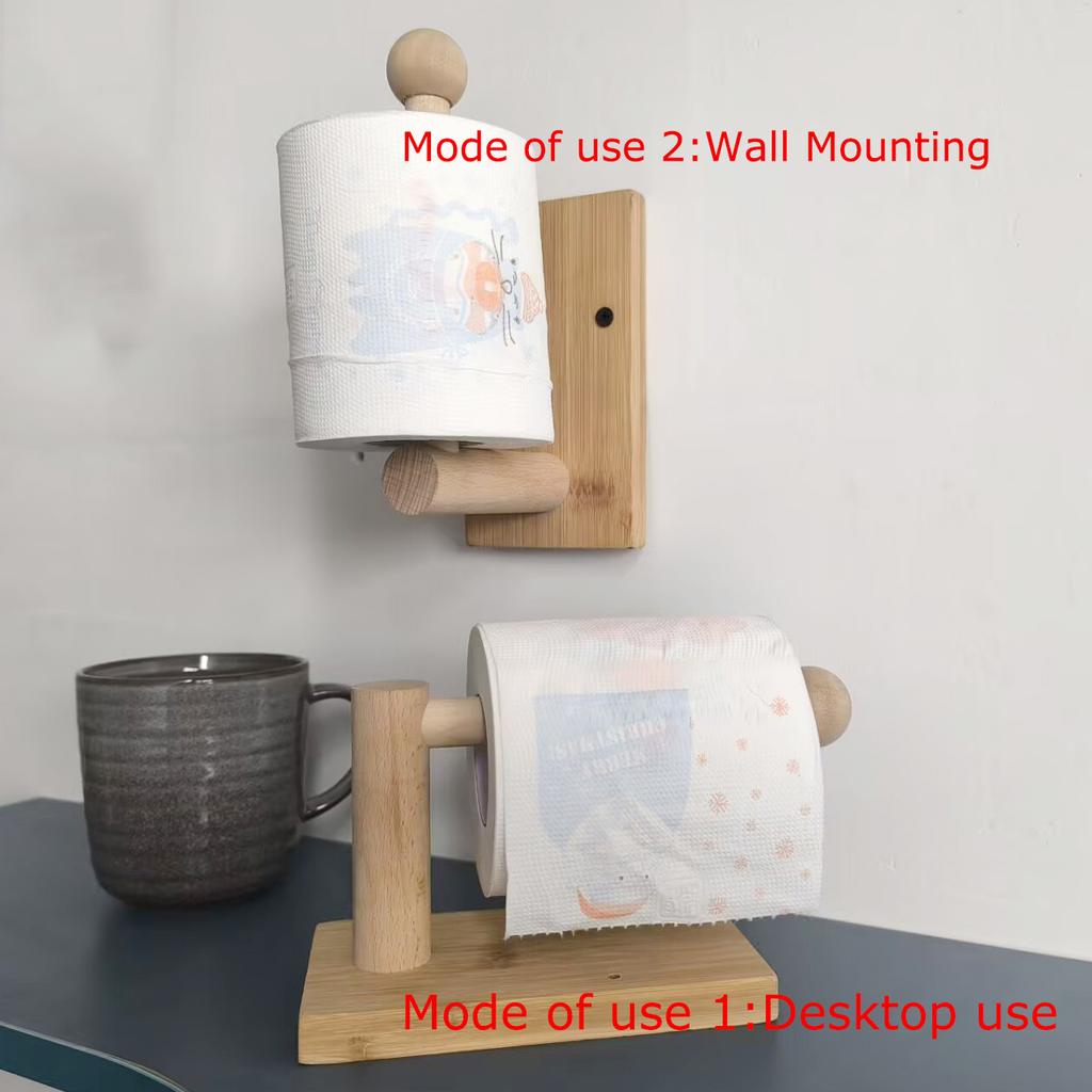 Wooden Toilet Paper Holder with Desktop & Wall-Mount Design, Vertical Storage Rack Also for Facial Tissues, Bathroom Organizer