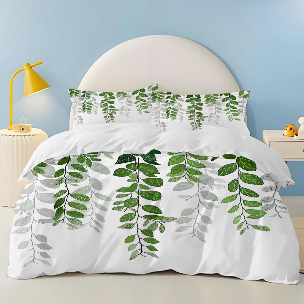 Plants leaves green 100% Polyester Home Decor 3-Piece 1 Quilt Cover One Piece Bedding Set Comforte Exquisite Birthday Gift