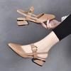 Fashion Womens Shoes Brand Yellow Open Toe Comfort Mid Heel Pumps Spring Summer High Heel Party Banquet Shoes Lady Elegant Black Sandals