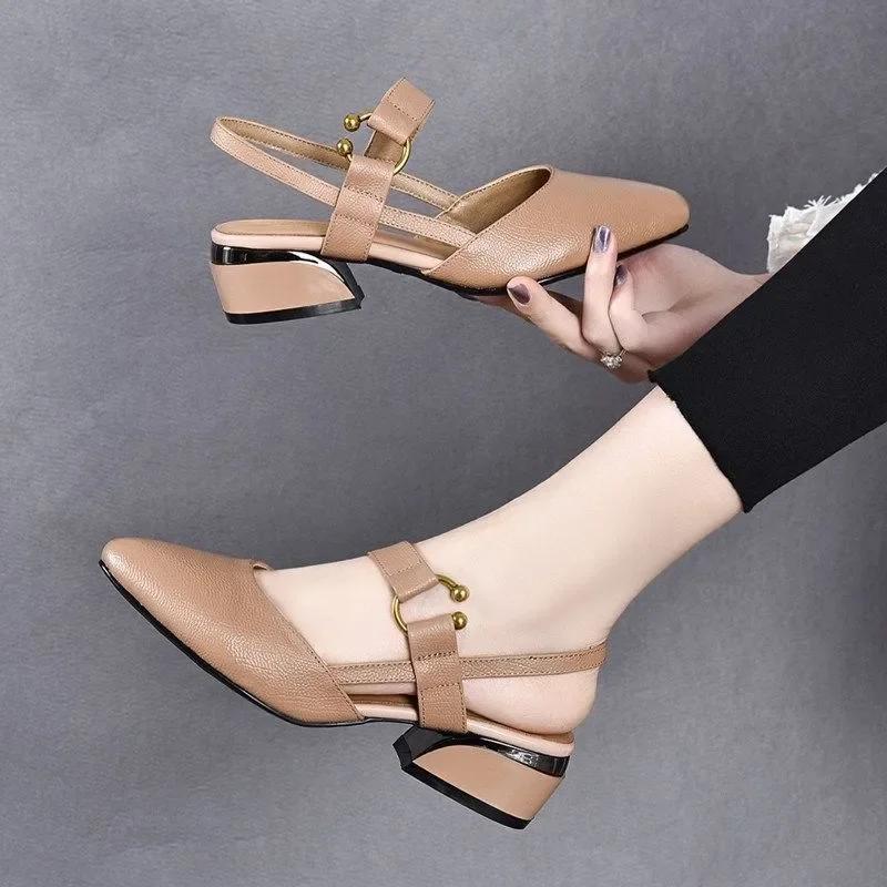 Fashion Womens Shoes Brand Yellow Open Toe Comfort Mid Heel Pumps Spring Summer High Heel Party Banquet Shoes Lady Elegant Black Sandals