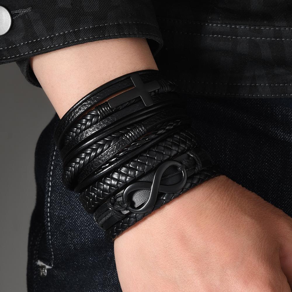Cross-border new number 8 multi-layer leather jewelry men's bracelet leather rope woven jewelry alloy bracelet magnet buckle