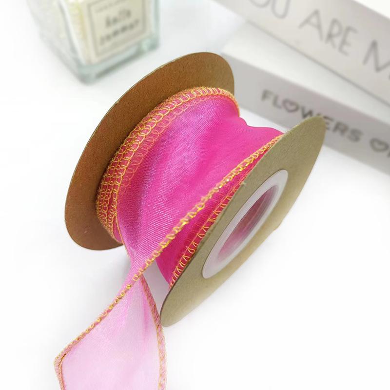 10yards Organza Ribbon Golden Wave Wired Ribbon Gift Bouquet Packaging,Handicrafts,Christmas Birthday Wedding Party Decoration
