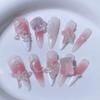 10 Pcs Long Almond Handmade Press On Nails With Heart Decoration Fake Nail Tips Stick On False Nails For Women