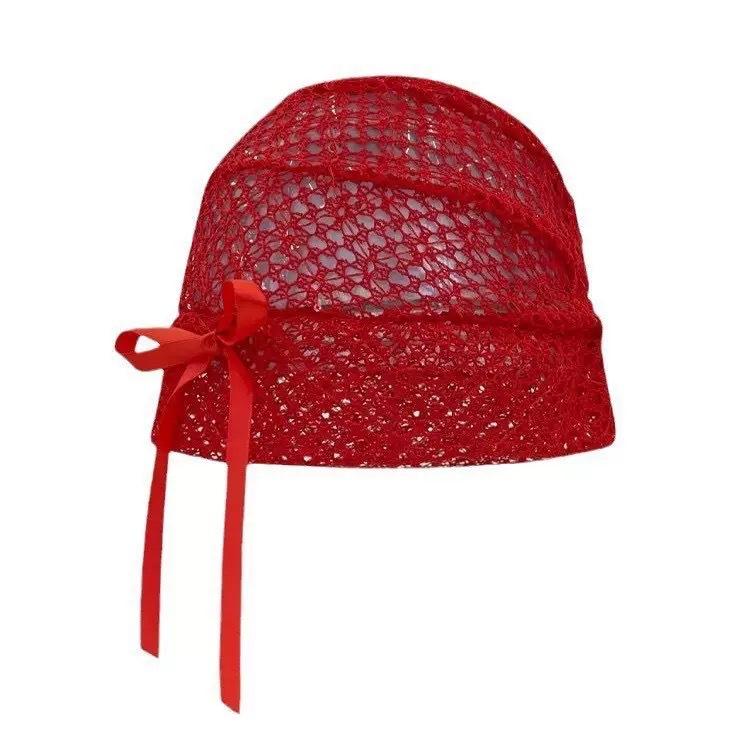 

Нишевый дизайн Милая черная ажурная шапка-бант Женская универсальная эластичная кружевная шапка Горячая девушка шапка-бини One size