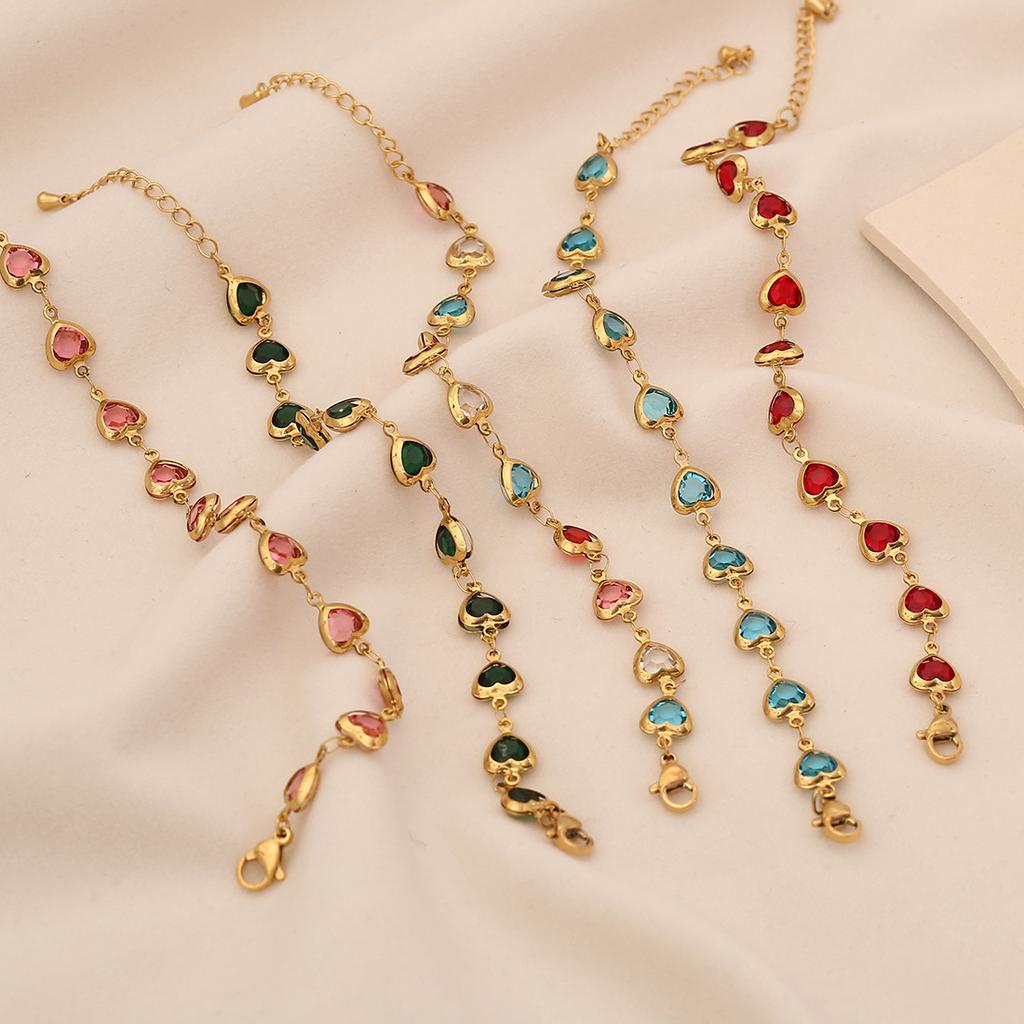 Fashionable Colorful Heart Stainless Steel Bracelet, Trendy Titanium Steel Hand Jewelry, Cross-border Accessories