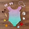 Girls One Piece Swimsuit Gradient Print Sleeveless Ruffle Shoulder Swimwear Summer Beachwear Kids Bathing Suit