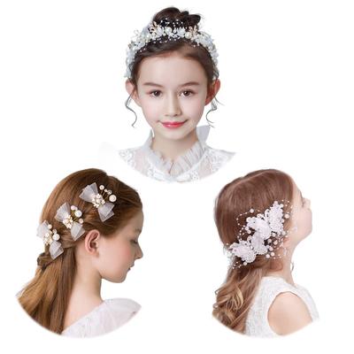 Samcos Hair Ornament, Ribbon, Butterfly, Hairpin, Pearl, Crystal Beads, Flower Crown, Ribbon, White, Headband, Kids, Wedding, Hair Accessory, Photo