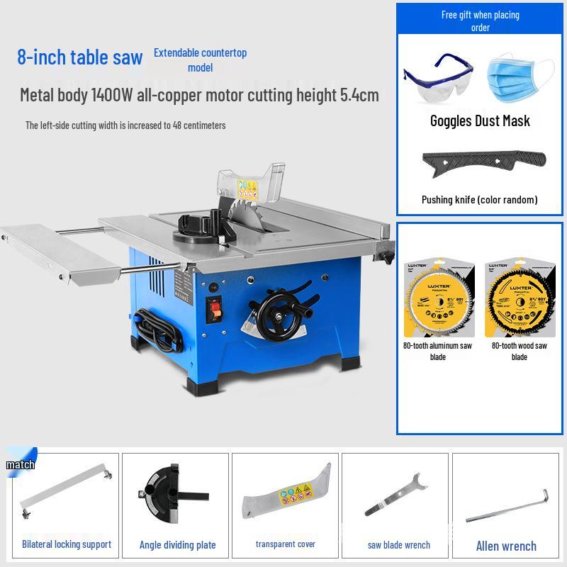 LUXTER 8" Small Table Saw with 45° Miter for Precision Cutting